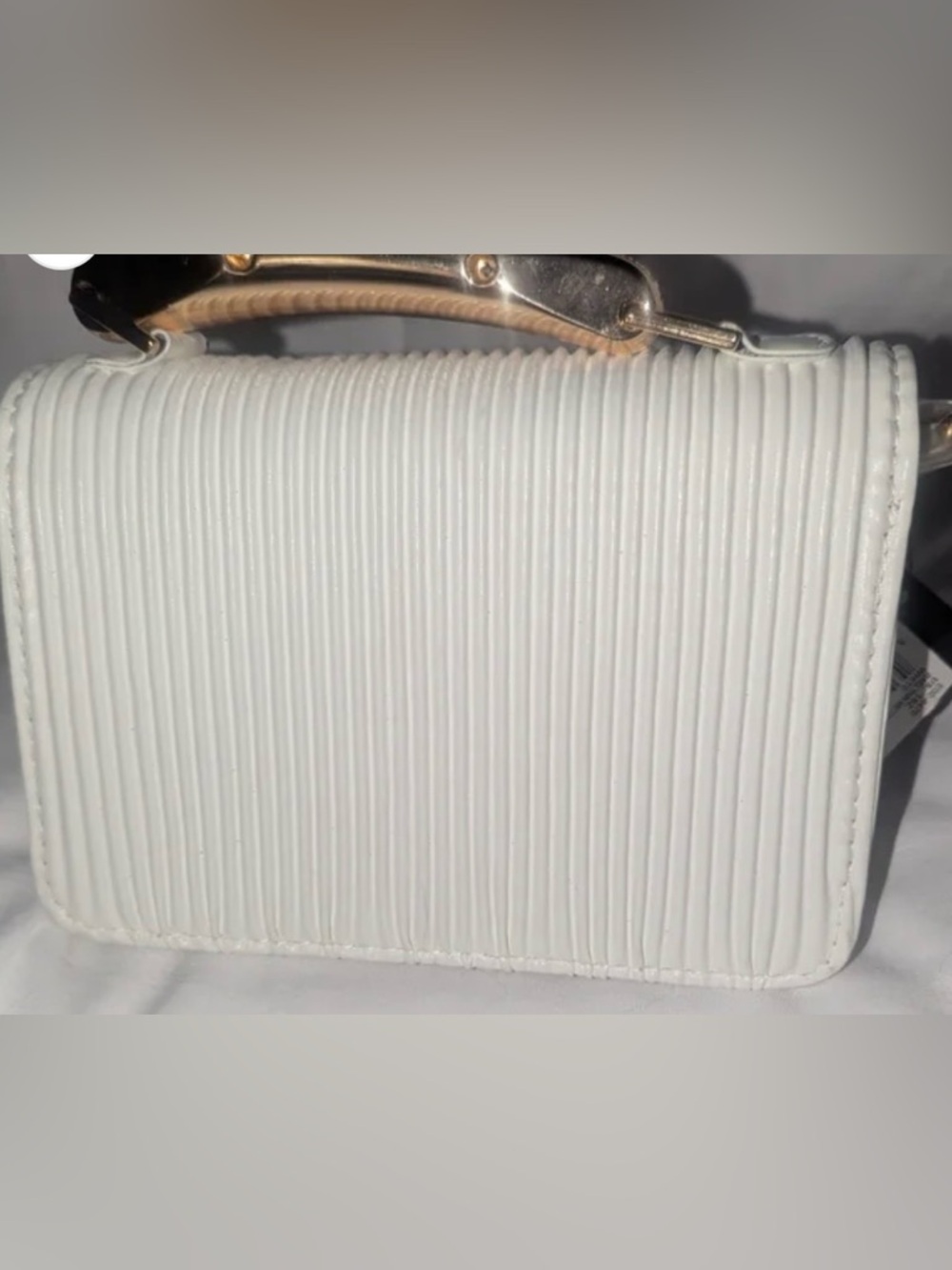BEBE White Ribbed Mini Top-Handle Bag with Gold Accents - Picture 3 of 3